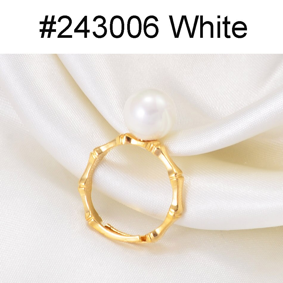 Anniyo Hawaiian Bamboo Pearl Ring for Women Girls Resizable Ring Birthday Wedding Party ,Guam African Luxury Jewelry #243006: White Pearl