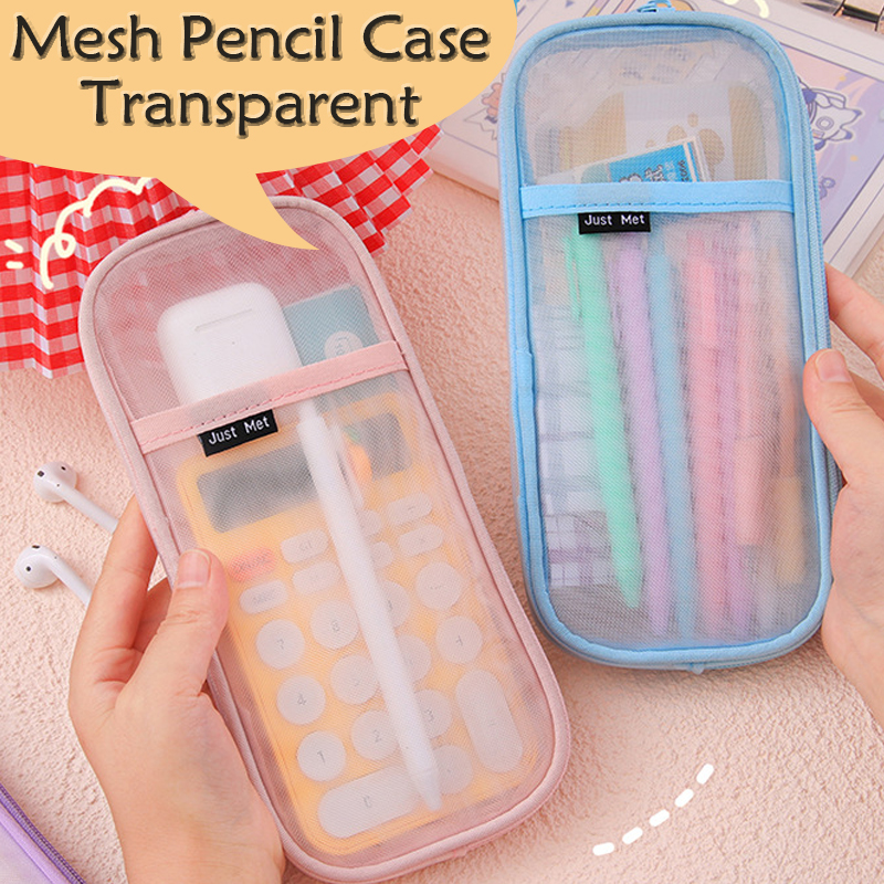 Kawaii Etui Doorzichtige Nylon Pen Etui Organizer Cartoon Potlood Doos Voor Meisjes Schattige Koreaanse Briefpapier Schoolbenodigdheden