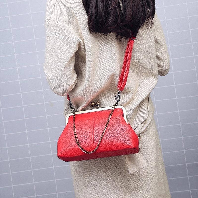PU Leather Shell Women Bags Iron Clip Handbags Solid Crossbody Bags For Female Big Travel Shopping Bag Bolsa Feminina