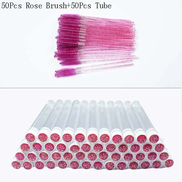 Reusable 50sets Eyelash Mascara Wands With Tube Lash Spoolie Brush In Container Disposable Eyebrow Applicator Case: Blue