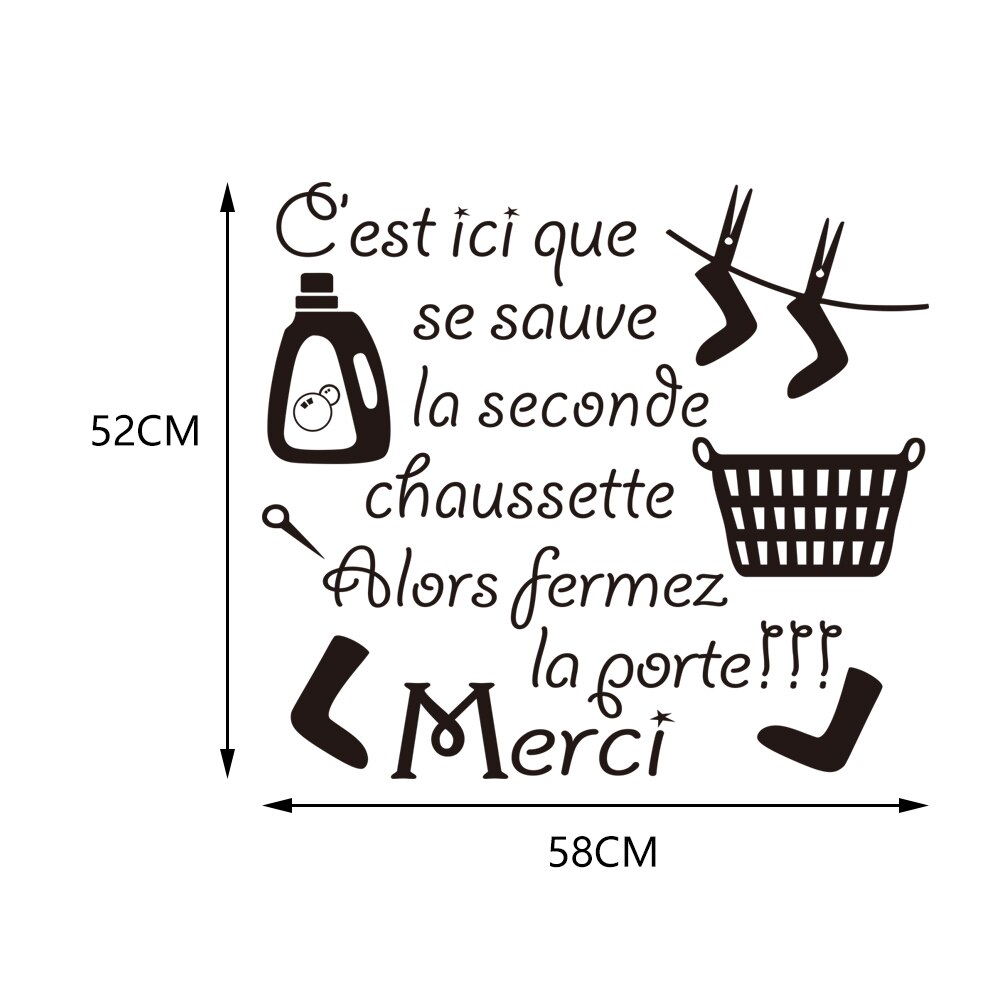 Buanderie Lessive Laundry Room Reminder Washing Quotes Signs Wall Sticker Decoration for Washing Utility Room Removable Decals: DW3379