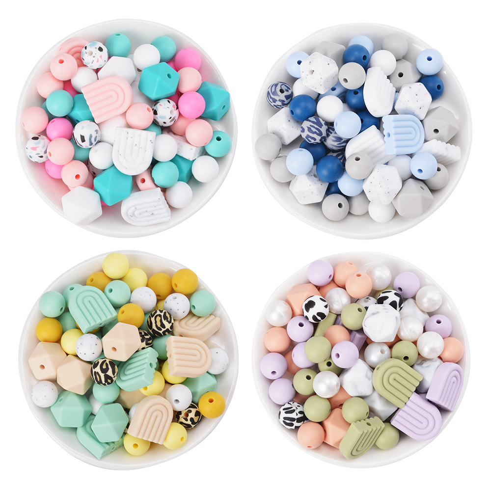 LOFCA Hexagonal arch round loose silicone beads for silicone necklaces DIY silicone teething necklaces silicone beads BPA free