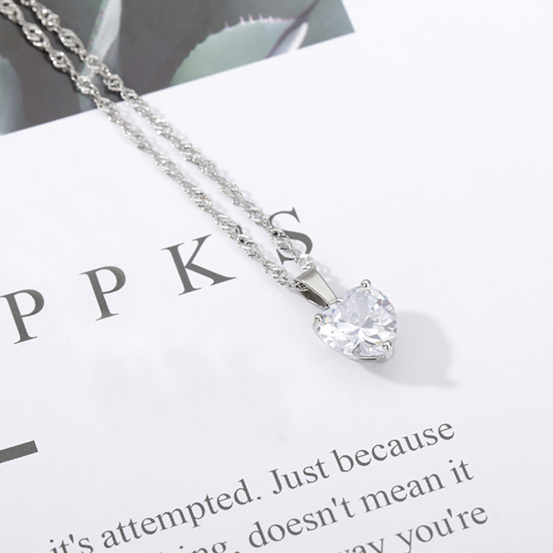 Goth Heart Necklace For Women Lovers Gold Stainless Steel Chain Chocker Female Pendant Necklace Cute Zircon Heart Jewlery: Silver