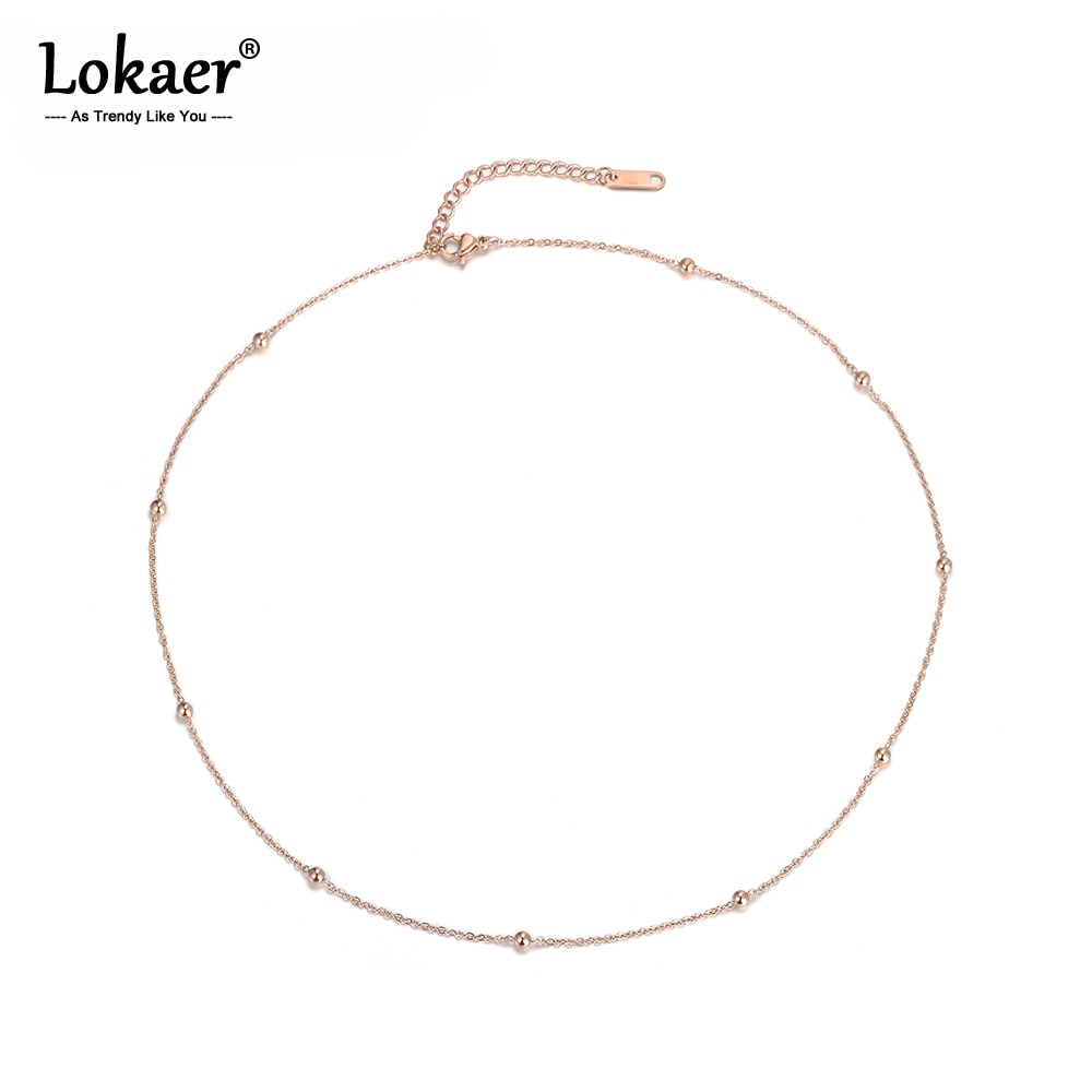 Lokaer-colliers créatifs en perles rondes, carrés, chaînes et maillons, bijoux en acier titane, Collier choker pour femmes, N18062