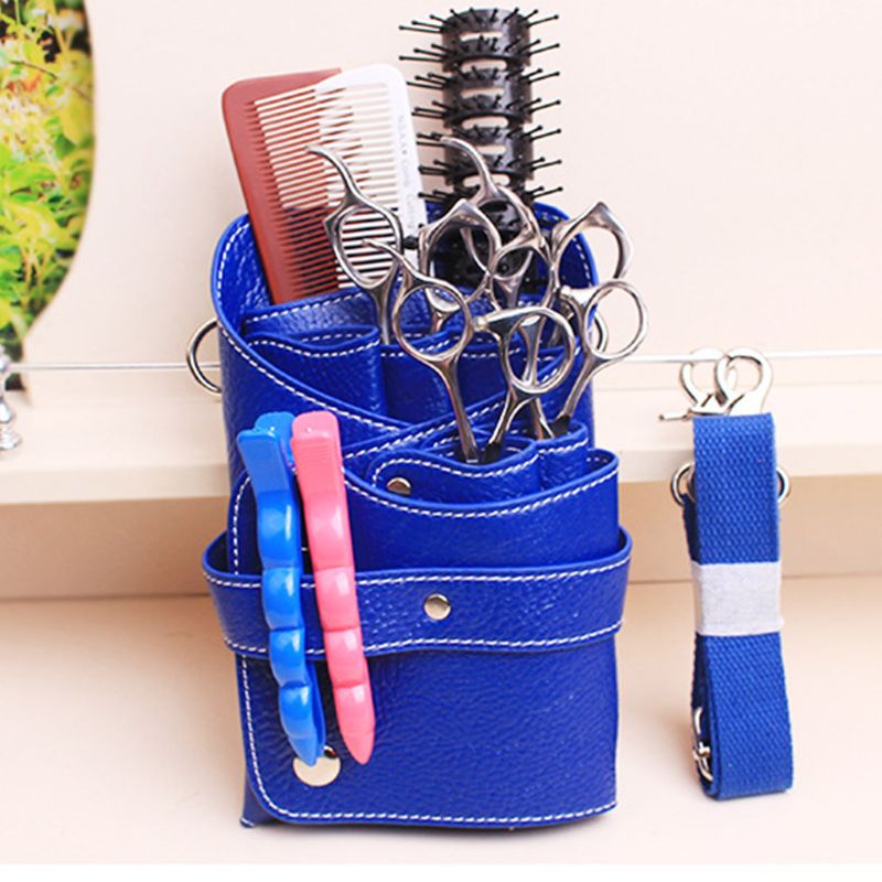 Portabel PU Läder Barberare Saxväska Kam Klämma Borste Förvaringsfickor Frisör Organizer för Salong Hårstylist Barberare
