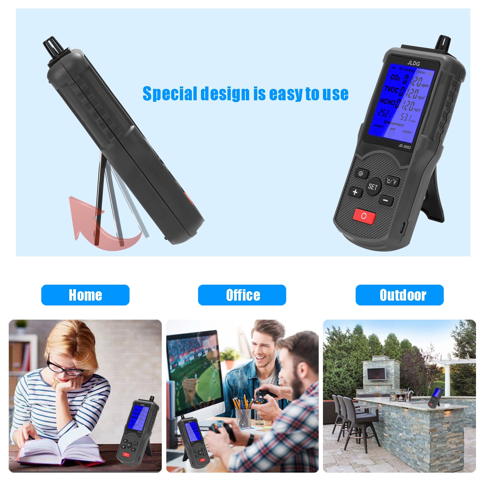 Multifunctional Air Tester CO2 TVOC HCHO Meter Temperature Humidity Measuring Device