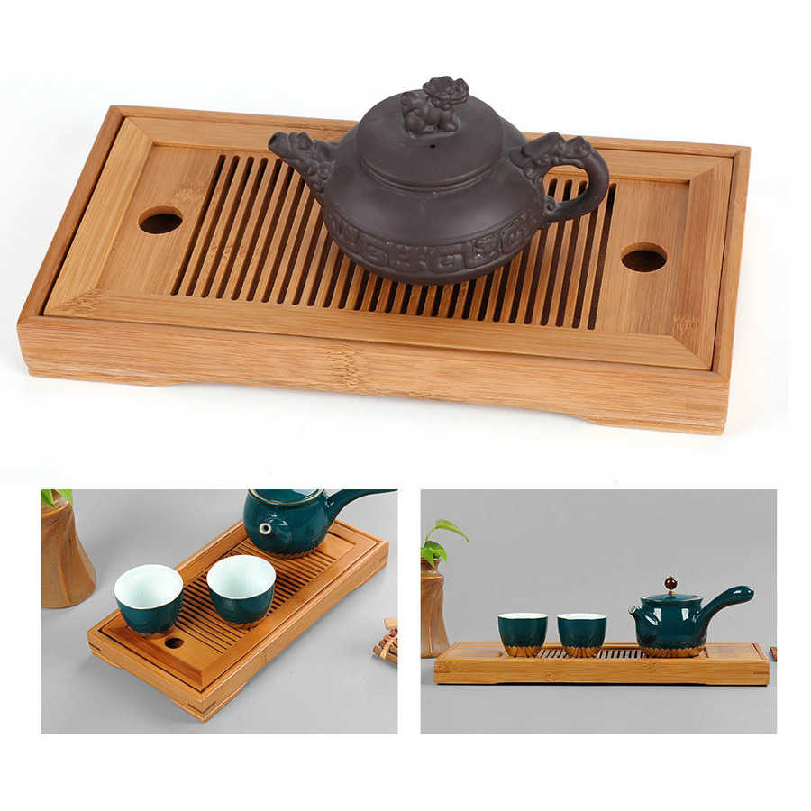 Bamboe Chinese Effen Thee Tafel Lade 27X14X3Cm Thee Lade Tafel Met Afvoer Rack Huishouden Thee dienblad Set Thee Board/Thee Tafel