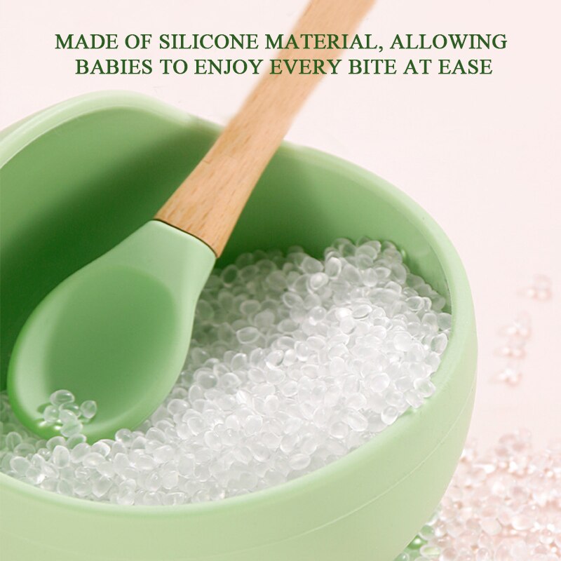 Feeding Wooden Handle Silicone Spoon For Baby Utensils Eat Soild Food Kids Training Manipulative Ability Children's Tableware