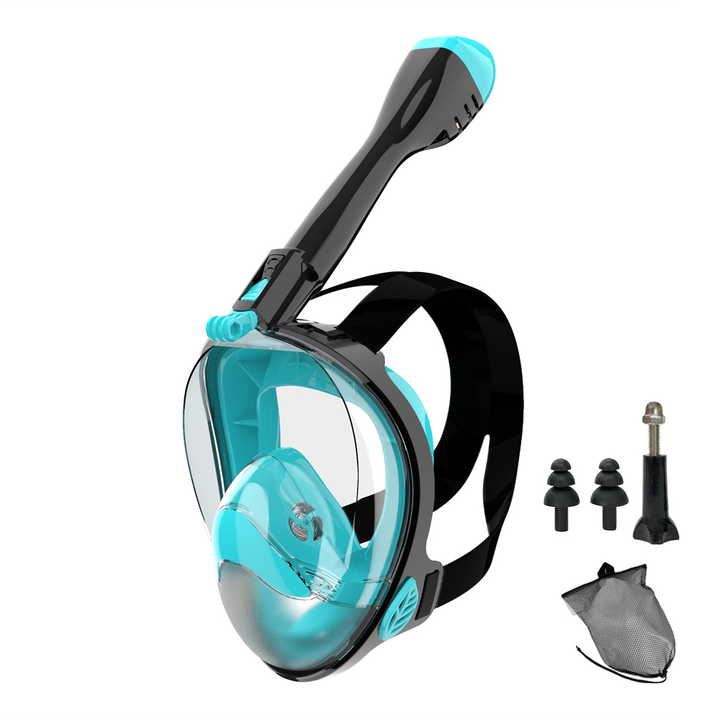 Helmask med snorkel, dykmask för vuxna och ungdomar, läckagefri, imfri, 180 ° panoramavy med kamerafäste, säker andning: Grön / L / xl