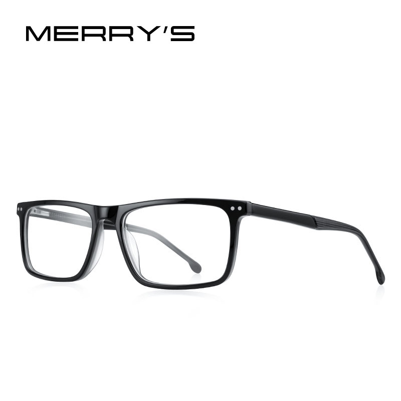 MERRYS -Gafas de acetato para hombre, montura óptica cuadrada, graduadas, de lujo, S2942: C01 Black