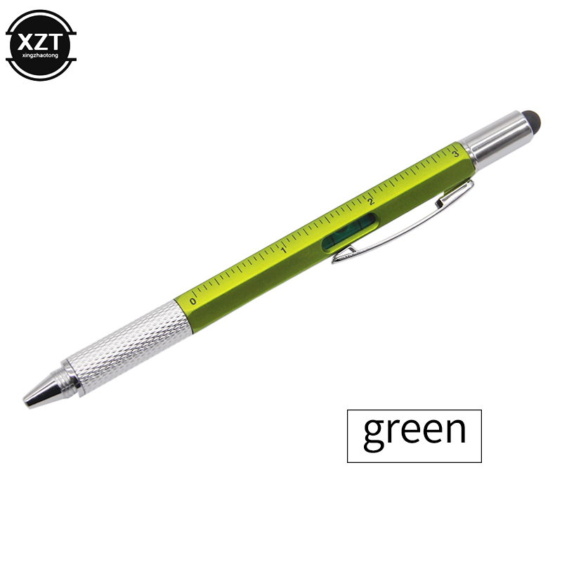7 in 1 multifunktionel kuglepen med moderne håndholdt værktøj til måling af teknisk linealskruetrækker touch screen stylus: Grøn