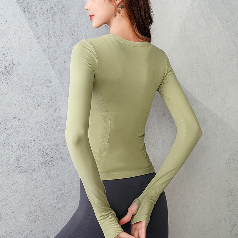 Skinny sporttop voor vrouwen, internet beroemdheid workout, lange mouwen, snel drogend, sexy yogakleding, trainingsshirt