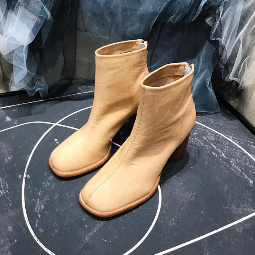 Europea Neue Gladiator Stiefel Frau Kurze Stiefel frauen Booties Weibliche Ankle Boot Platz zehen Zurück ZIp Starke Ferse Schwarz beige