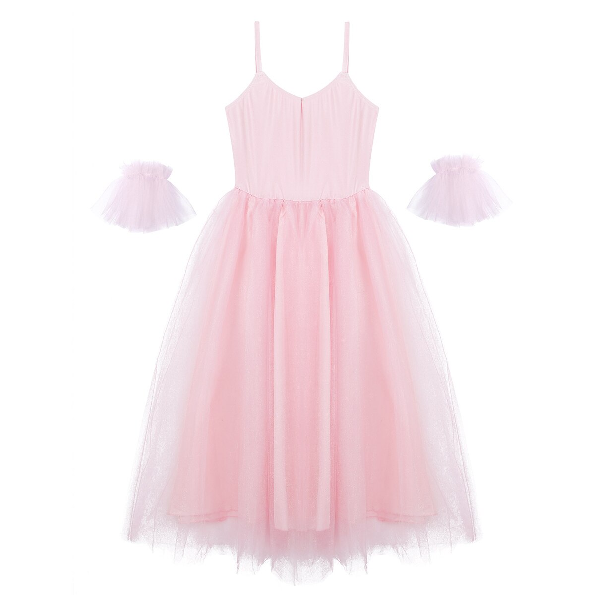 Children's Ballet Tutu Romantic Style Long Tutu Ballet Dance Costumes Ballerina Dress with Ruffled Arm Sleeves for Performance