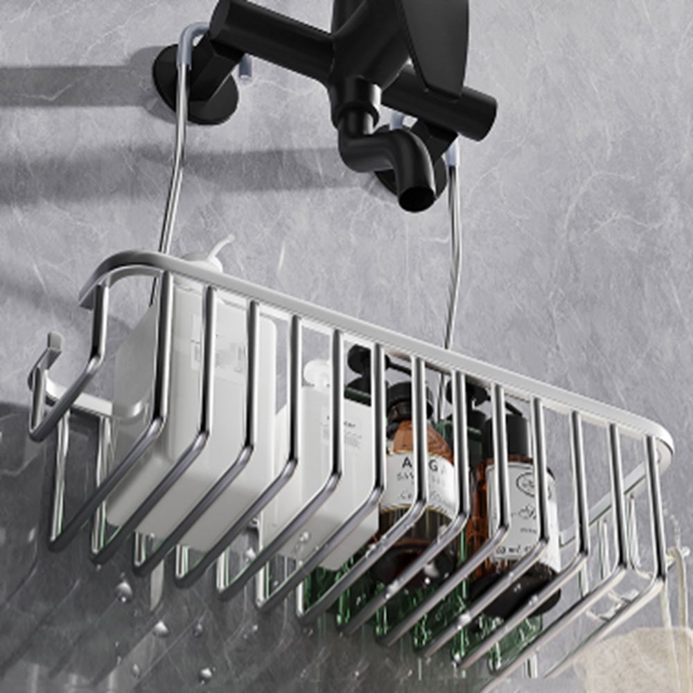 Cesta de ducha colgante plateada/negra/gris con ganchos, estante de almacenamiento de gran capacidad para baño, resistente al óxido, estante colgante para el hogar