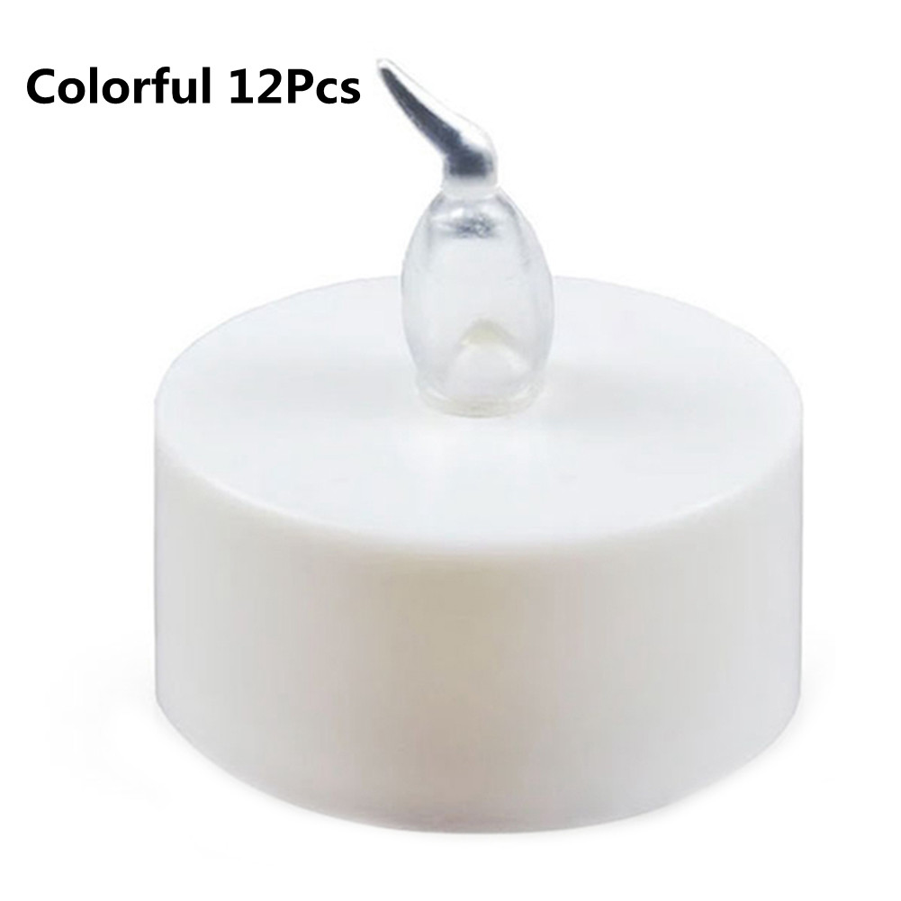 Flameless LED Tea Lights Candles Battery Powered Coloful Flickering Pillar Candles Votive Tealight Romantic party Home Decor: Colorful 12Pcs