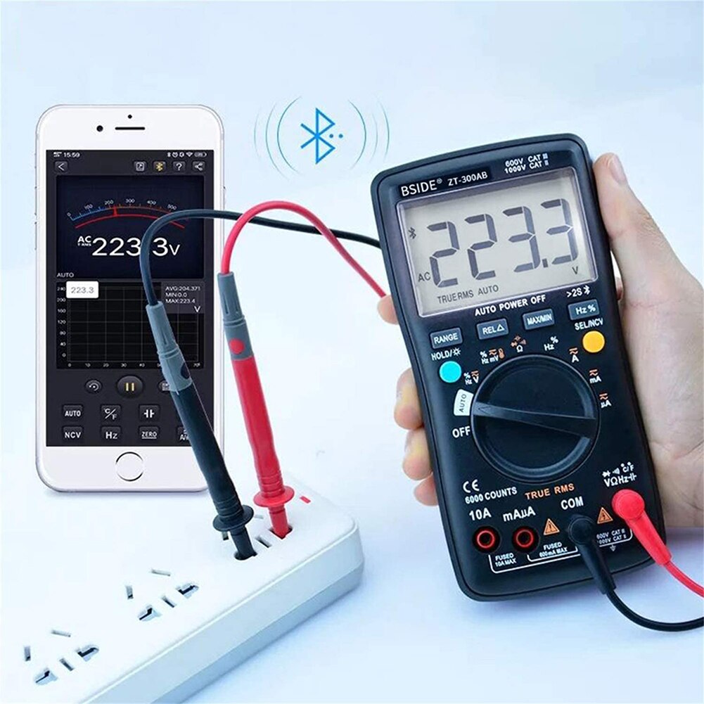 Auto Ranging 6000 Counts DMM Capacitance Temperature ABS Digital Bluetooth Silica Gel Handheld Black Wireless Digital Multimeter