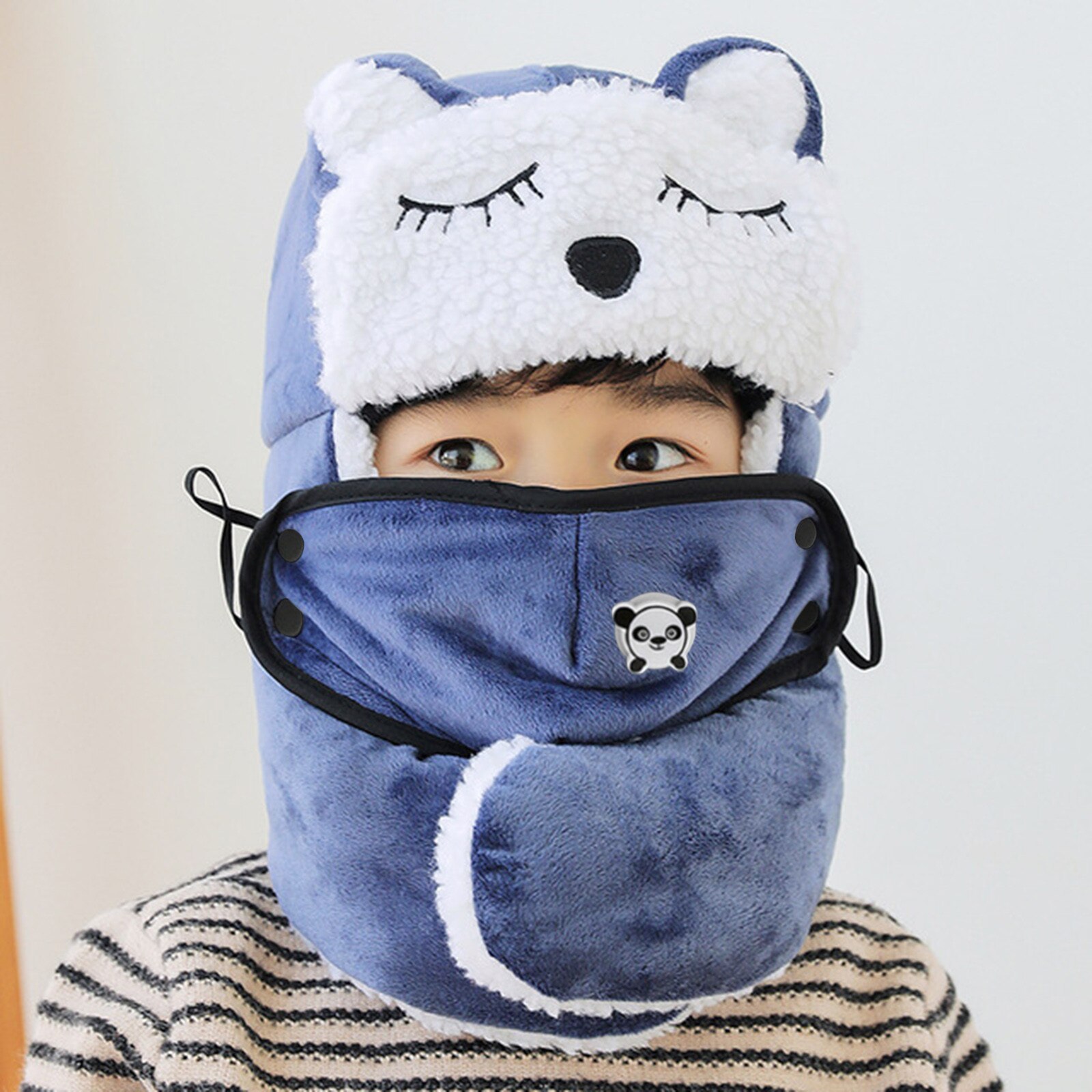 Dzieci śmieszne ochrona zwierząt ucho Ushanka kapelusz stałe pluszowe futro ciepłe czapki zimowe dziecko maska wiatroszczelna czapka zimowa miękka czapka narciarska