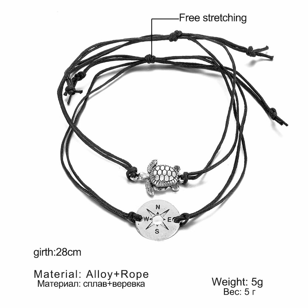 Jahrgang Kompass Schildkröte Geformt Charme Seil Schnur Fußkettchen Für Frauen Bohemien Armbinde Barfuß Bein Kette Fuß Schmuck