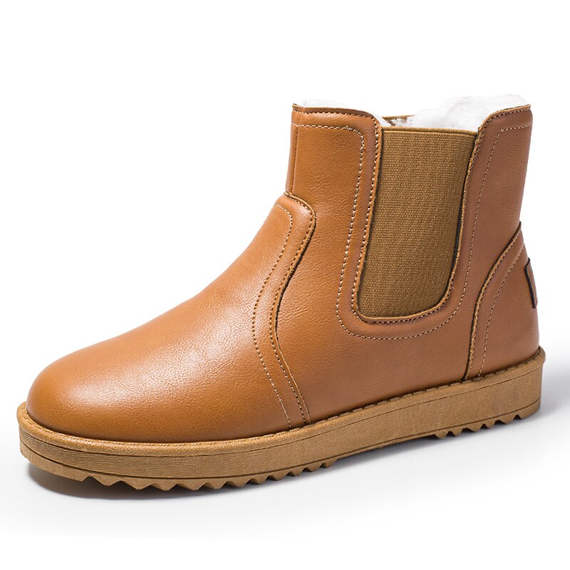 Classic Brand Men Sheepskin Leather Snow Boots Shearling Wool Fur Lined Winter Boots Keep Warm Shoes Waterproof Brown