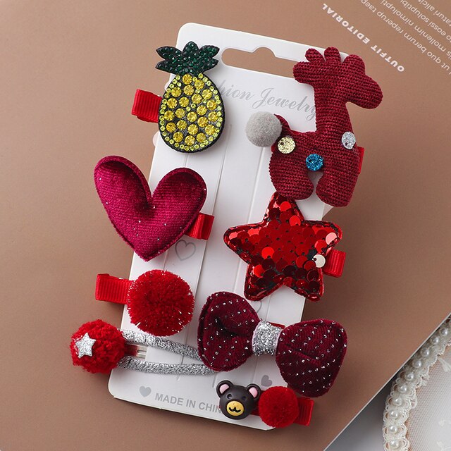 8pcs/set cartoon Hair Clips girl little rabbit hair accessories children cute sweet bow flowers Same color system hairpin: black