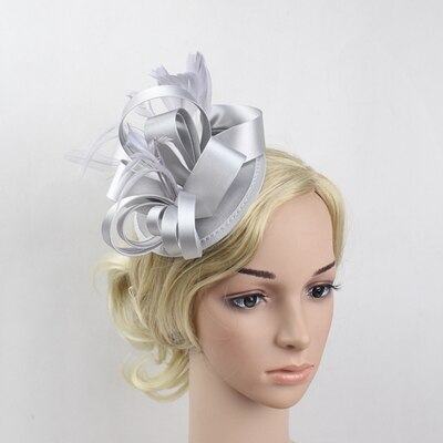 BRITNRY Wedding Hat 9 Colors Satin Feather Hairpin Bridal Hat Wedding Party Evening Vintage Fascinator Hats: Gray