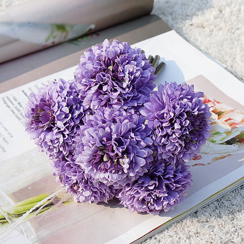 6 Heads Bruidsboeket Bruidsmeisjes Kunstmatige Bloemen Huis Benodigdheden Woonkamer Bloem Decoratie Home Decoratie: dark purple