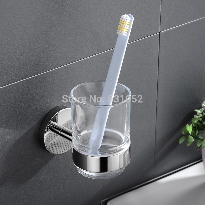 Porte-gobelet mural pour brosse à dents unique en acier inoxydable support de verre et poli, accessoires de salle de bain 304