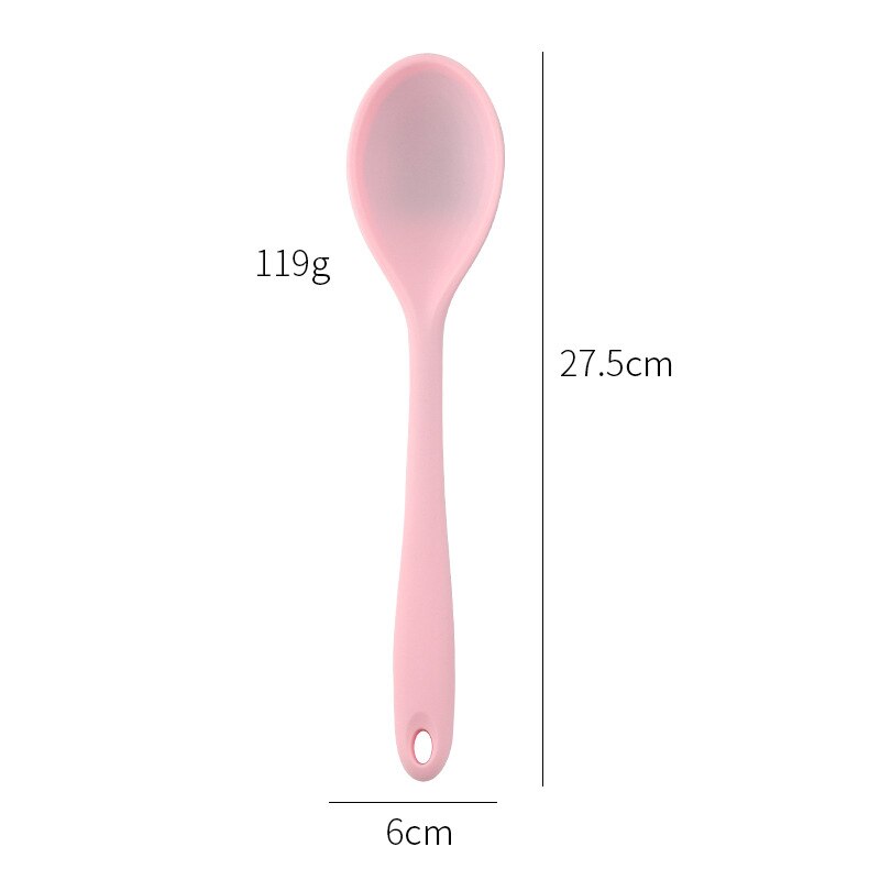 Kitchenware Spoon Long Handle Silicone Salad Food Mixing Stirring Spoon Kitchen Cooking Tool For Picnic Kitchen Soup Spoons: Pink-Large
