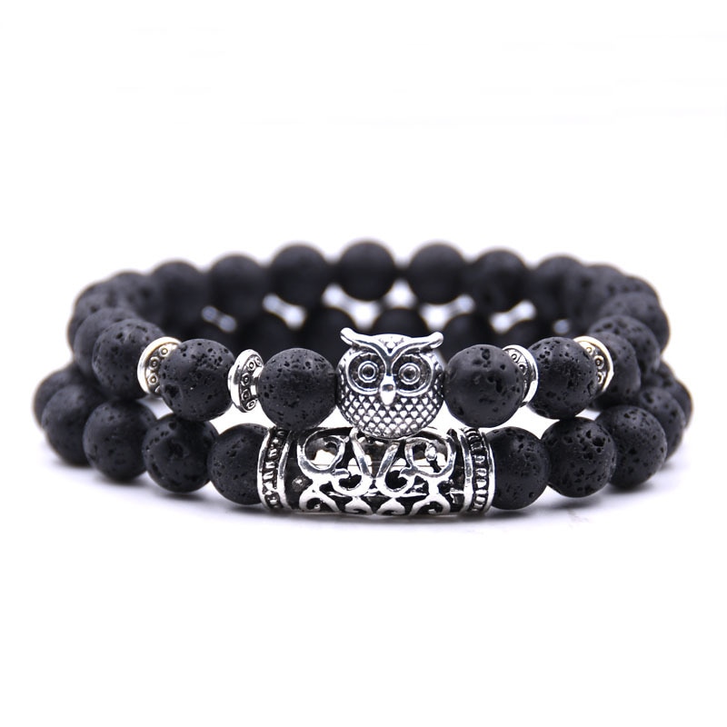 2 Stks/set Mode Paar Tijgeroog Steen Armbanden Armbanden Klassieke Zwart Wit Natuurlijke Lava Stenen Charm Bead Armband Vrouwen Mannen