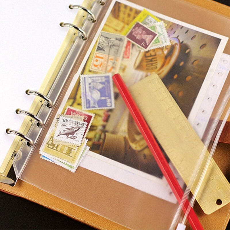 1pc File Organizer Storage Folder Standard Transparent PVC Loose Leaf Pouch with Self-Styled Zipper Filing Binder Document