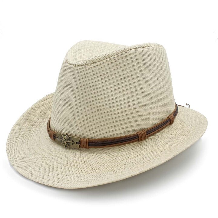Mode Stro Vrouwen Mannen Western Cowboy Hoed Voor Dame Cowgirl Papa Zomer Strand Zonnehoed Sombrero Cap Billycock Caps Grootte 58Cm: Straw