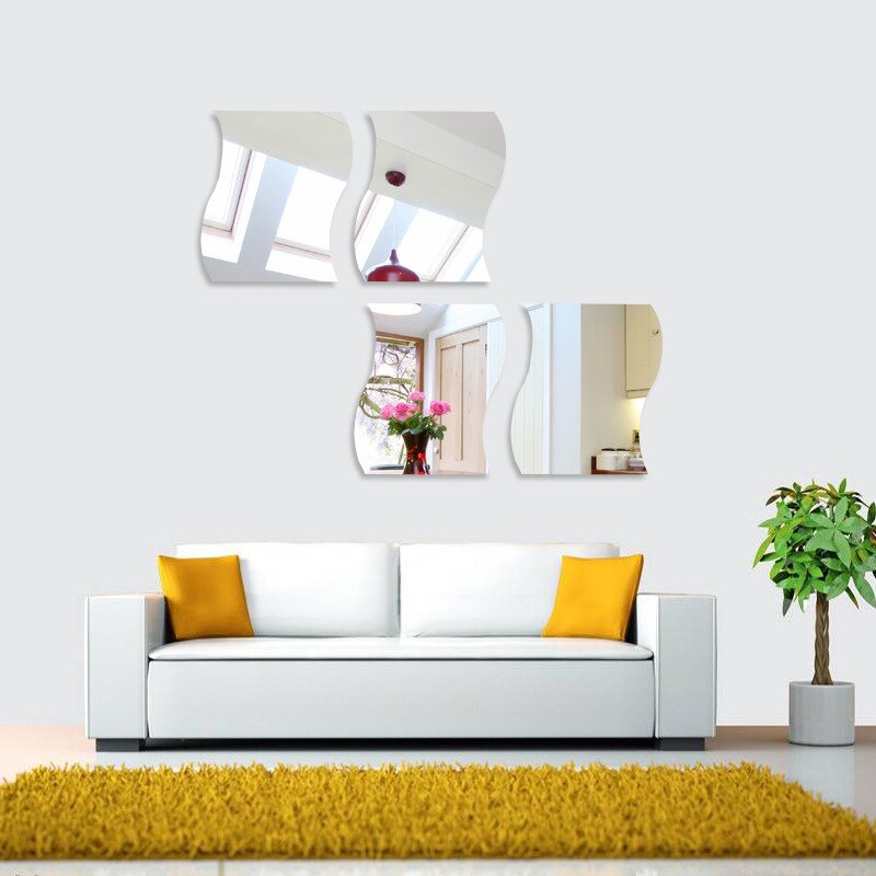 6 teile/los 3D Gespiegelt Aufkleber Dekorative Acryl Spiegel Welle bilden Zauberstab Aufkleber Wohnzimmer Schlafzimmer Umkleidekabine Kunst Wohnkultur