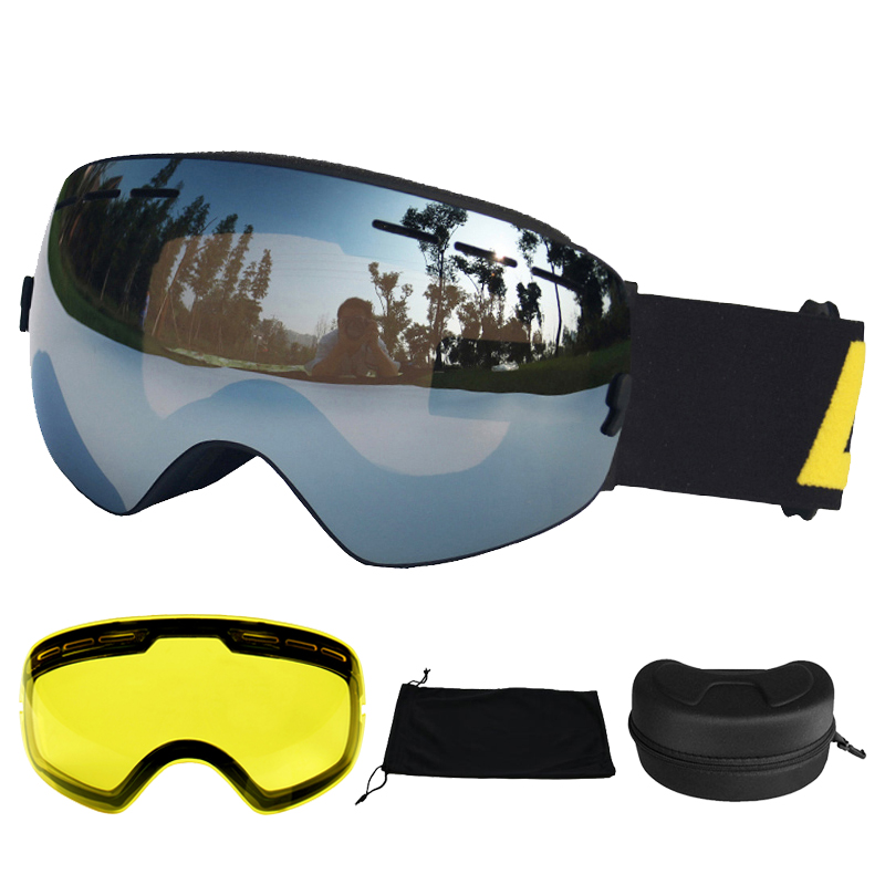 LOCLE Antibeschlag-Skibrille, UV400, Skibrille, doppellagig, zum Skifahren, Snowboarden, Schneebrille, Skibrille mit einer aufhellenden Linse: Himmel Blau