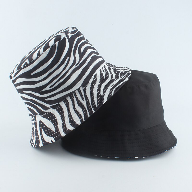 neue Koreanische Rosa Kuh Druck Eimer Hütte Frauen reversibel Angeln Kappe Bob Chapeau Herbst Sommer: Zebra