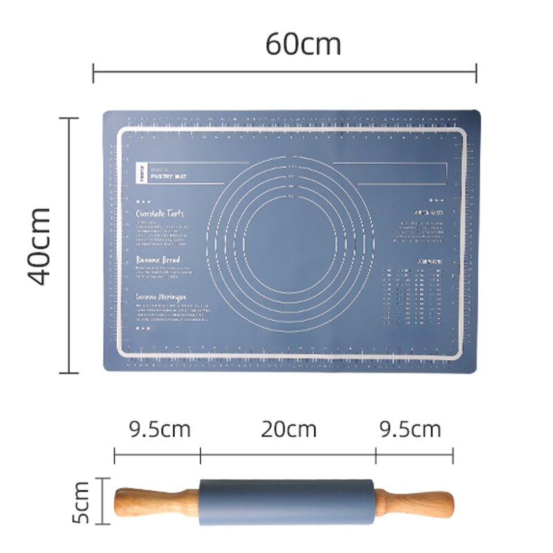 Grand tapis de pétrissage en Silicone de 60CM, tapis de cuisson antiadhésif, pour rouler la pâte épaisse avec planche à pâtisserie à Double échelle pour la cuisine: Set a