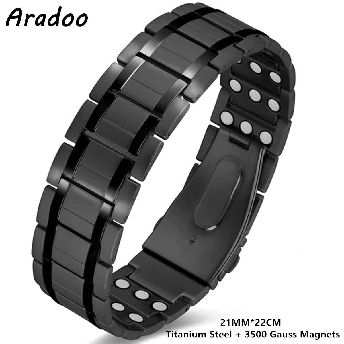 ARADOO Pulseras de acero de titanio con 3 imanes de neodimio Ultra resistentes, pulsera de eslabones de terapia magnética de salud ajustable: Rojo óxido