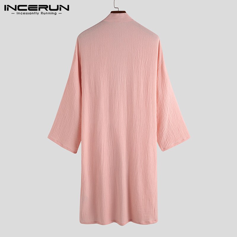 Incerun menn kapper uformelt kimono v-hals halvermet bomull løs japansk nattøy sommer pustende unisex pyjamas menn badekåpe