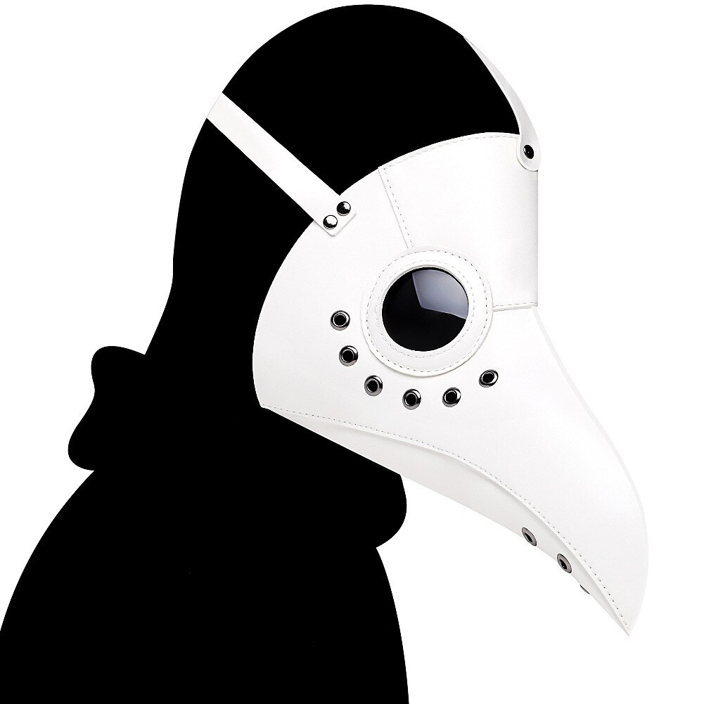 Hvid sort pest læge pu læder maske halloween fugl lang næse næb steampunk masker: Pbm 006wt