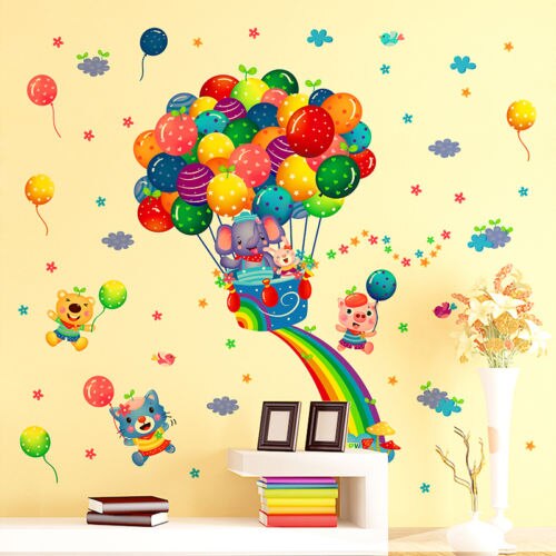 Luftballon væg klistermærke til børn baby værelse dekoration tegneserie dyr hjem tapet farverig soveværelse dekoration
