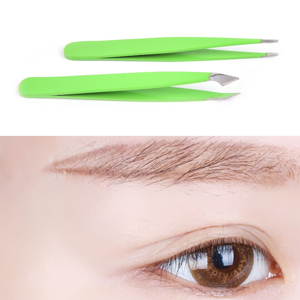 2 Stuks Groene Mini Vrouwen Rvs Ontharing Wenkbrauw Pincet Makeup Tools