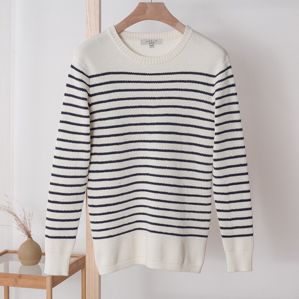 METERSBONWE Winter Men Sweaters Round Neck Striped Sweater