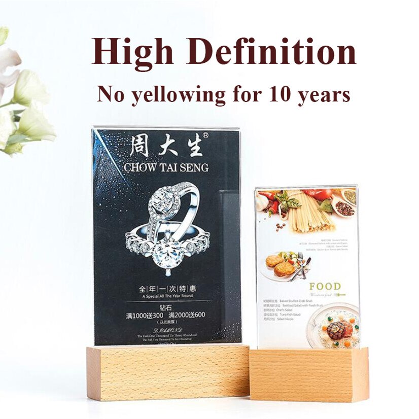 A4 Wood Acrylic Sign Display Stand Menu Paper Holder Frame Price Listing Board For Restaurant And Coffee Shop