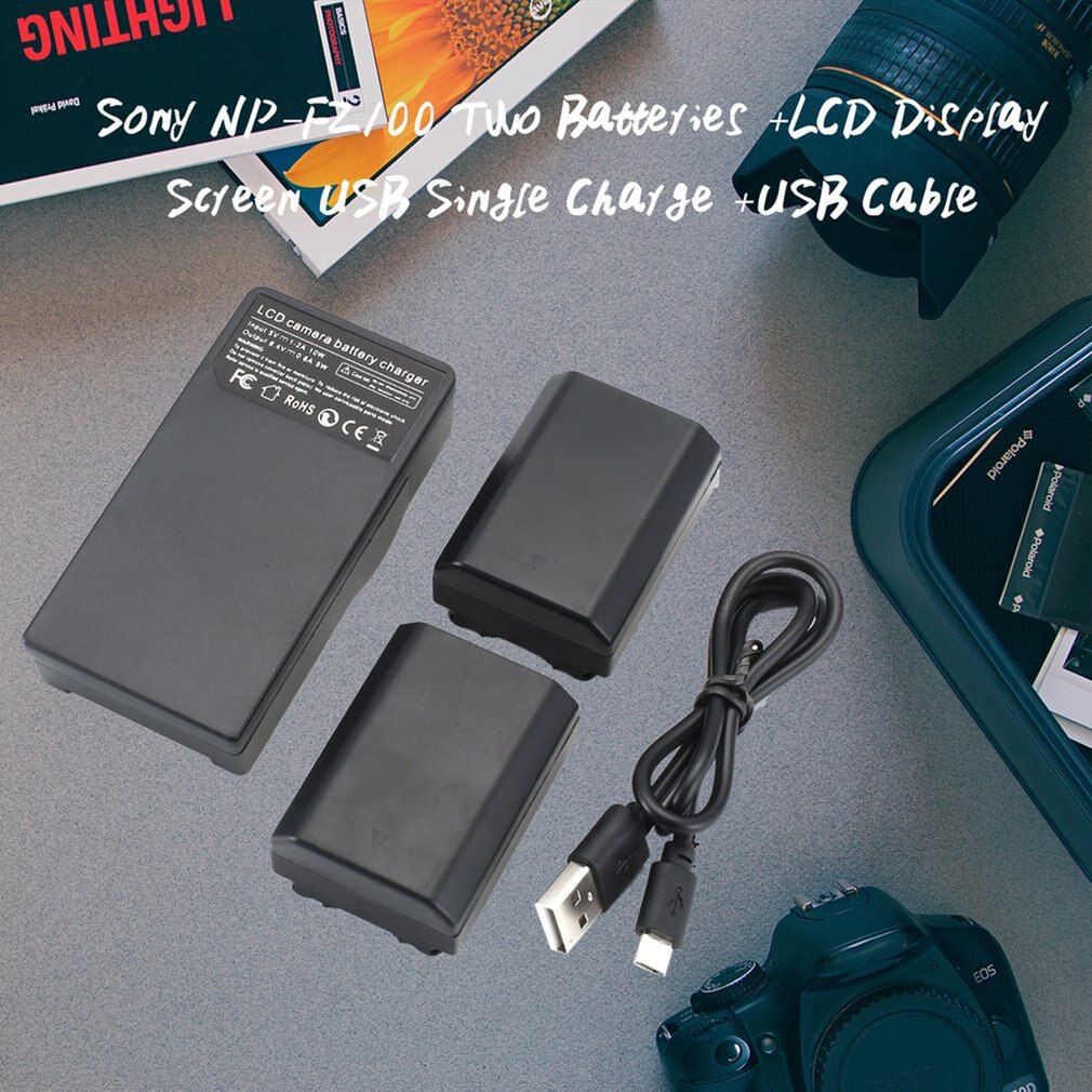 For Sony NP-FZ100 Model Two Batteries With LCD Display Screen USB Single Charge And USB Cable Practical Parts