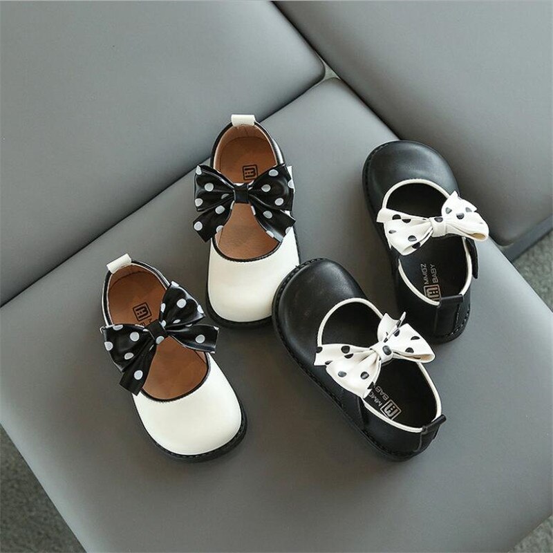 Girls Round Toe Anti-Slippery Bow Princess Shoes Spring/Autumn Latest Kid Children Slip-On Soft Leather Shoes