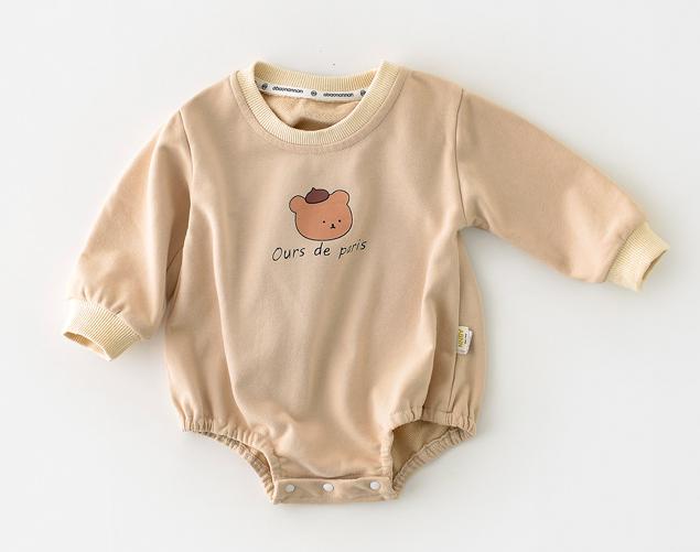 Herbst 2022 Neue Geboren Baby Onesie Kleidung Infant Girs Kleidung Cartoon Bär Gedruckt Bodys Jungen Lange Ärmeln Overall Outfits: Khaki bodysuit / 6M   66cm