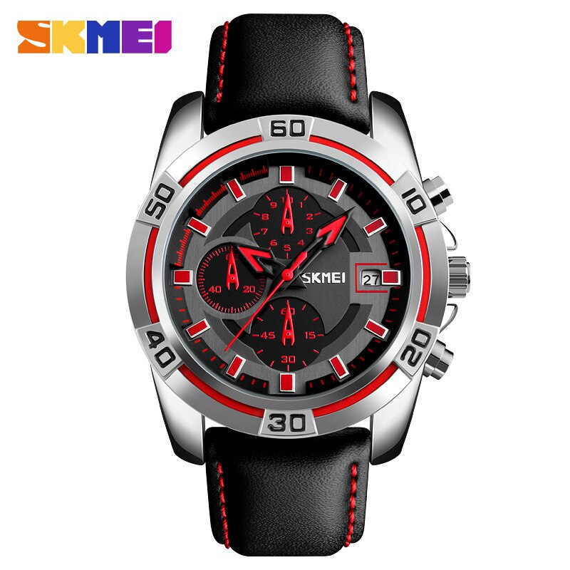 SKMEI9156 Multifunctionele Water Mannen Business Casual Quartz Horloge Drie-Disc Horloge Met Kalender: orange