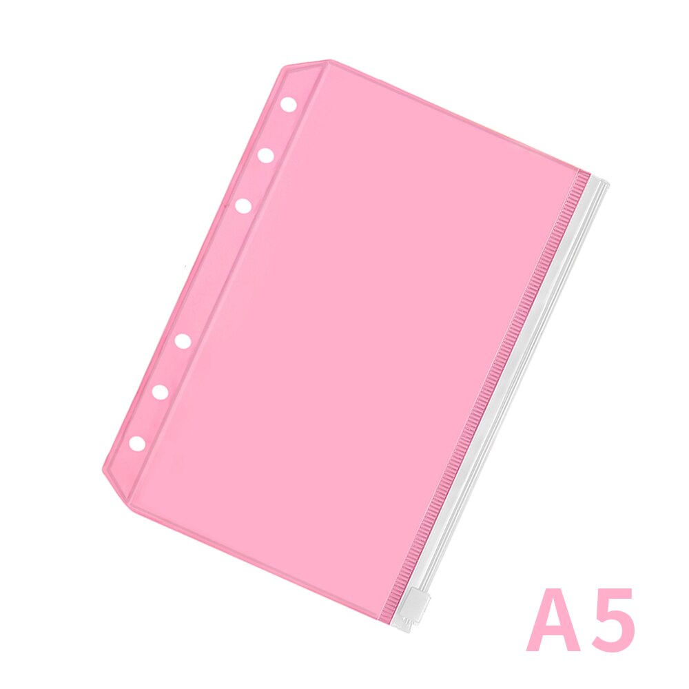 2pcs PVC A5/A6 Binder Pockets File Folder 6-Ring Loose Leaf Pouch Reports Binder Zipper Folders Office Document Organizers: A5 pink