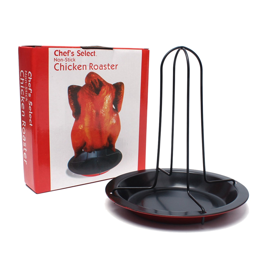 Offre spéciale support de rôtissoire de poulet vertical en acier avec poêle antiadhésive support de rôtissage de poulet accessoires de cuisson pour Barbecue-noir + rouge