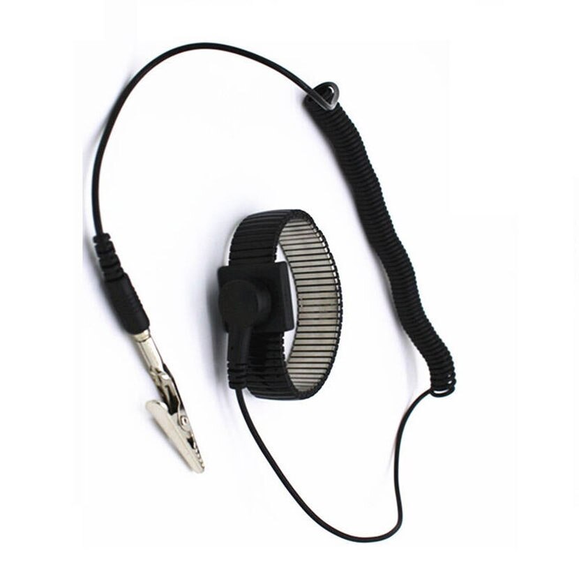 PVC de inalámbrico Clip antiestático Anti estática pulsera ESD de la correa de muñeca de Cables para electricista IC PLCC trabajador: Black Metal